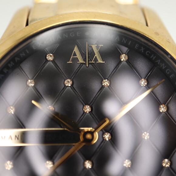 Armani Exchange Womens Black Gold Tone Quilted Dial 36mm Watch  w New Battery - Picture 7 of 12